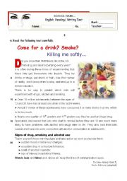 Come for a drink? Smoke?  - Reading + Writing TEST for Upper Intermediate students