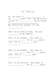 English worksheet: my family presentation