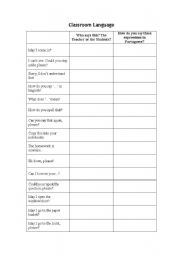 English Worksheet: Classroom language worksheet