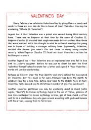 English worksheet: VALENTINES DAY HISTORY