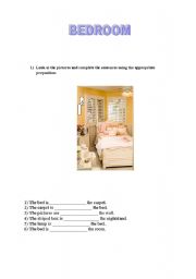English worksheet: bedroom - prepositions