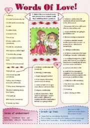 WORDS OF LOVE! -love related vocabulary and love quotes ( 2 pages + keys) for intermediate students
