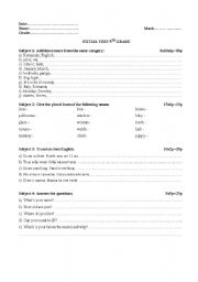 English Worksheet: 5th grade initial test