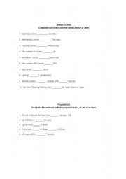 English Worksheet: Prepositions in, at, on, to, from