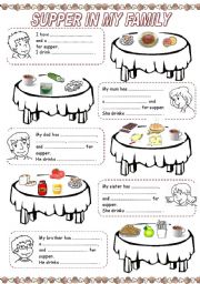 English Worksheet: MEALS IN MY FAMILY (4) - SUPPER