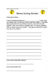 English worksheet: Money Solving Stories