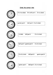 English Worksheet: Circle the correct time