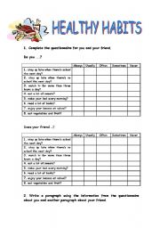 English Worksheet: HEALTHY HABITS QUESTIONNAIRE