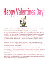 English Worksheet: Happy Valentines Day (reading/listening comprehension quiz)