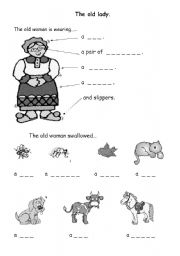 English Worksheet: there was an old lady....clothes
