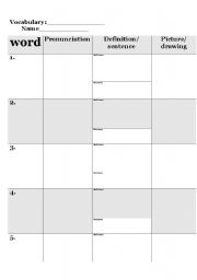 English Worksheet: Vocabulary/ word chart