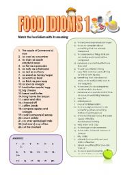 FOOD IDIOMS parts 1, 2 and 3 : 5 PAGES (3 MATCHING exercises, food idioms QUIZ  with answer key)