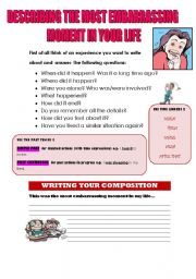 English Worksheet: DESCRIBING THE MOST EMBARRASSING MOMENT IN YOUR LIFE (WRITING GUIDE)