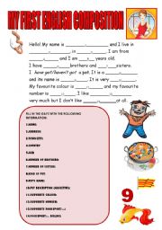English Worksheet: MY FIRST ENGLISH COMPOSITION (GUIDED WRITING for beginners)
