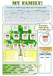 GREAT FAMILY SET!  for elementary and pre-intermediate students- 2 pages + B&W FAMILY PROJECT WORKSHEET!