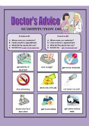 English Worksheet: Doctrors Advice  (Direct and Reported Speech)