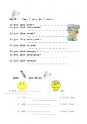 English Worksheet: like dislike