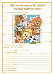 English Worksheet: WHAT ARE THE NAMES OF THE ANIMALS? HOW MANY ANIMALS ARE THERE?