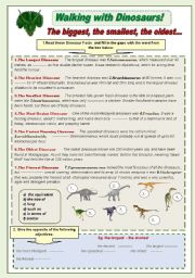 Walking with Dinosaurs! grammar and vocabulary activity set parts 2 and 3 with keys