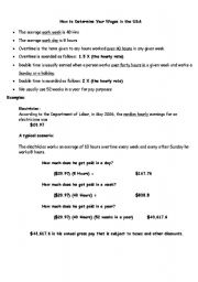 English worksheet: How to Determine Your Wages in the USA