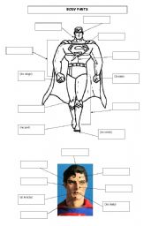 English Worksheet: body parts of a superhero