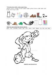 English worksheet: body parts and clothes