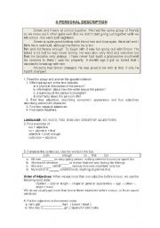 English Worksheet: TIME FOR WRITING,  a personal description