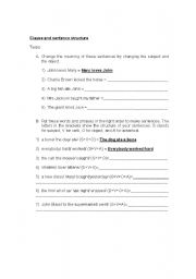 English Worksheet: Clause and sentence structure worksheet 