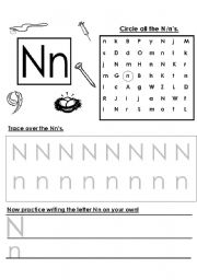 English Worksheet: Alphabet letter writing practice  N  T