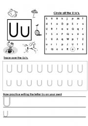 English Worksheet: Alphabet letter writing practice  U  Z