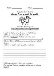 English worksheet: Games from Around the World - Computer Room Exercise