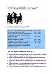 English Worksheet: how hospitable are you?