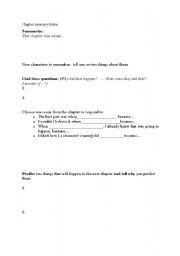 English worksheet: chapter book organizer