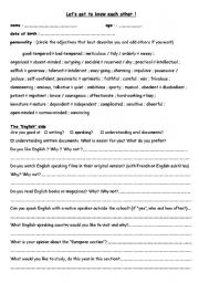 English Worksheet: introduction sheet for the beginning of the year