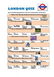 English Worksheet: LONDON QUIZ (easy MULTIPLE CHOICE with answers)