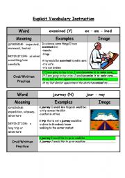 English Worksheet: Explicit vocabulary Instruction Worksheet