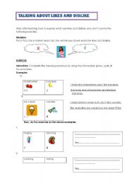 English Worksheet: TALKING ABOUT LIKES AND DISLIKES