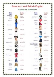 British and American English: Clothes - ESL worksheet by naron