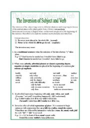 English Worksheet: Inversion of Subject and Verb