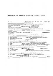 English worksheet: Practice on Present, Past and Future tenses
