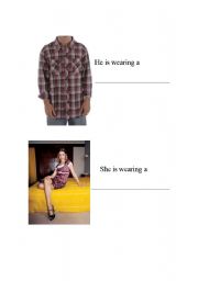 English Worksheet: hes wearing...