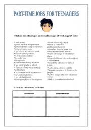 English Worksheet: Advantages and Disadvantages of Part-time jobs for Teenagers