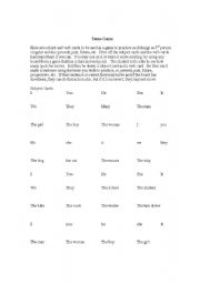 English worksheet: Verb Tense Game