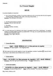 English worksheet: Le prsent simple, cours de grammaire