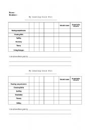 English Worksheet: Learning Goals Record Sheet for Language Arts