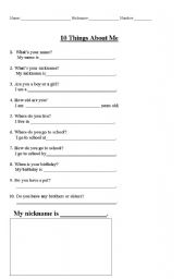 English worksheet: All About me