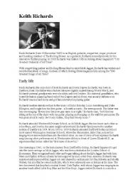 English Worksheet: Keith Richards Biography