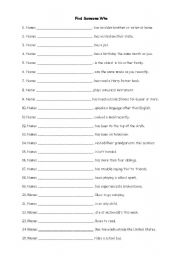 English Worksheet: Ice Breaker  - Find Someone Who