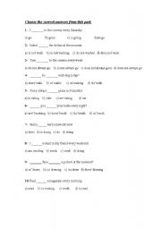 English Worksheet: multiple choice simple present and  present continuous