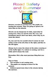 English worksheet: Road Safety and Summer Vacation